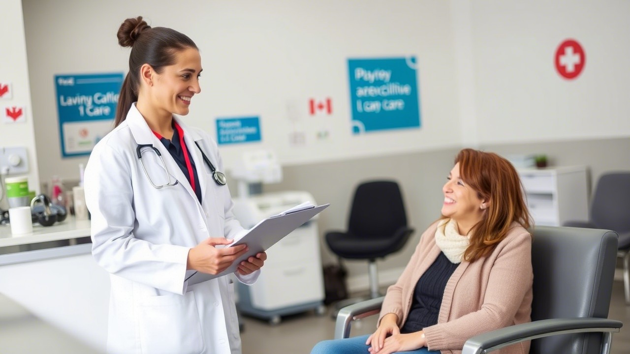 Image showing a Canadian healthcare professional assisting a patient, symbolizing healthcare access